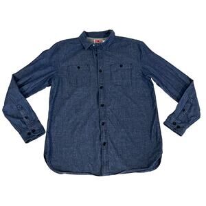 All-Son Brand Men’s Chambray Shirt Denim Button Down Blue Cotton Long Sleeve L